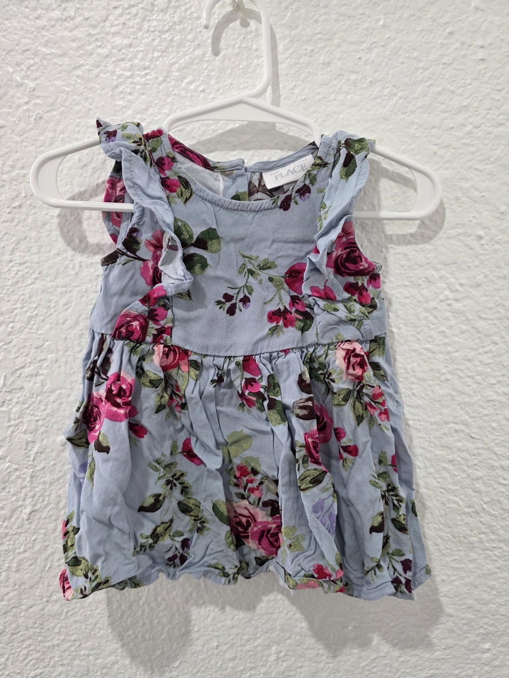 The Children's Place Light Blue Floral Ruffle Tank - Pink Rose Print